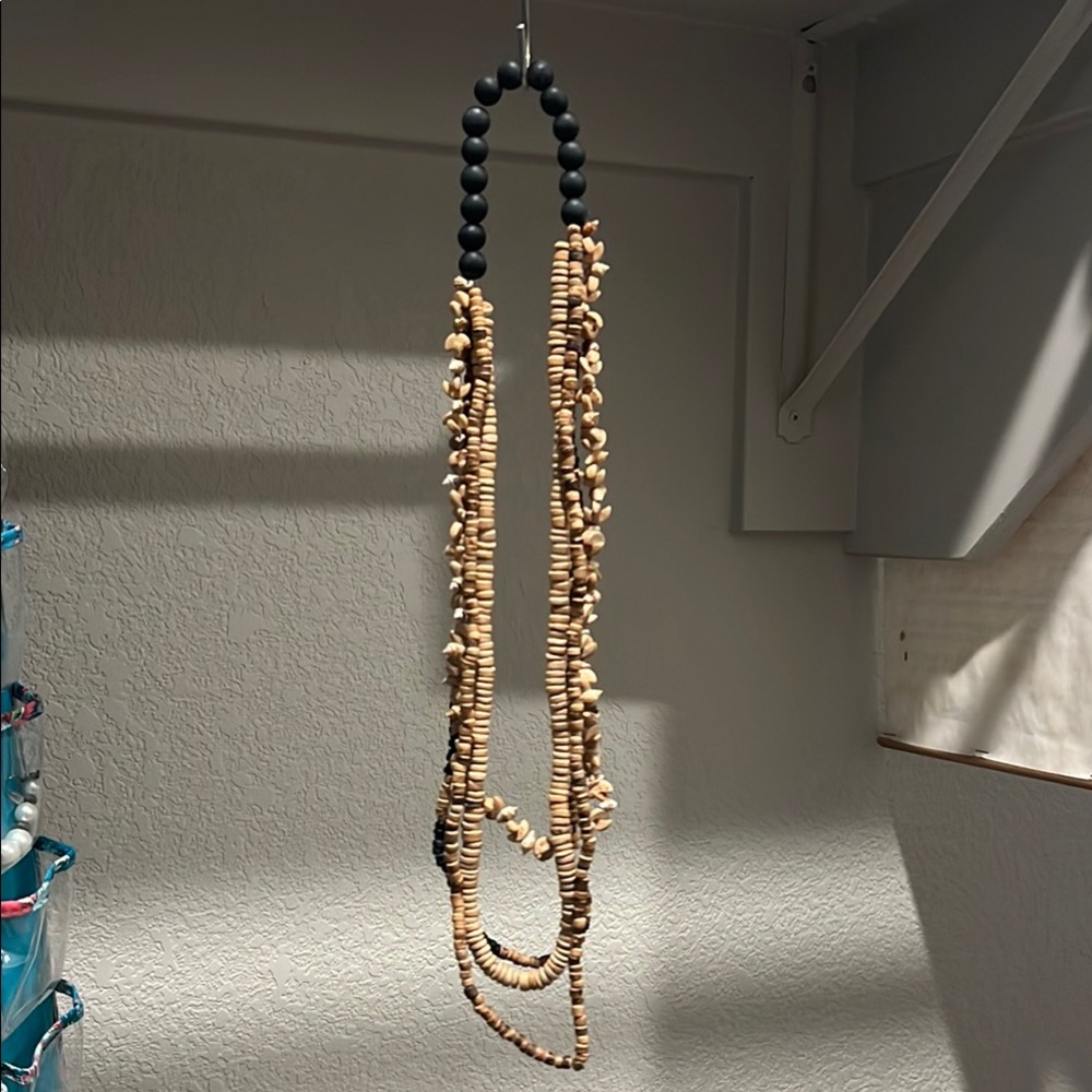 Black and Tan Layered Necklace with Multi-Strand Design